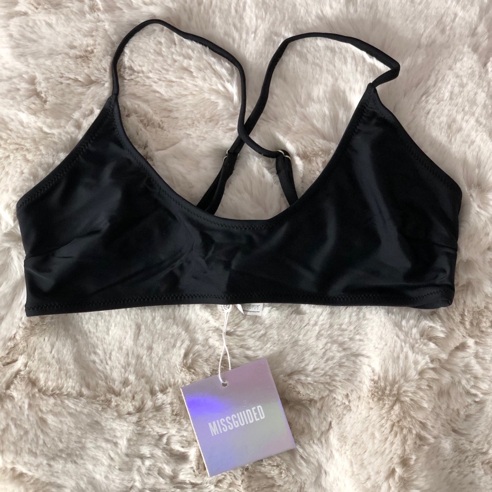 Missguided Black Sporty Cross Back Bikini Top -NWT